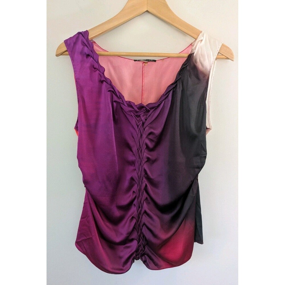 Elie Tahari  Silk Sleeveless Ruched Watercolor Ombre Top Fairycore Ethereal SZ M